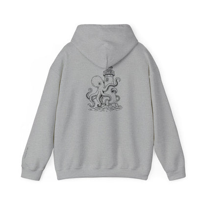 looking for light - octopus and lighthouse graphic hoodie