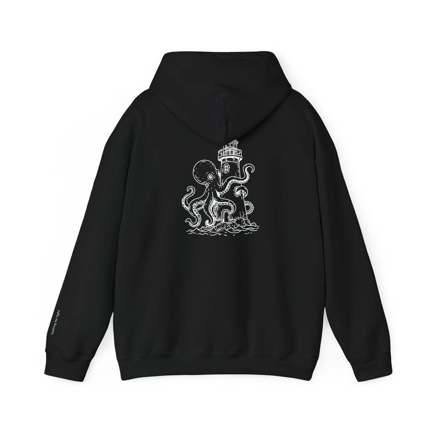 looking for light - octopus and lighthouse graphic hoodie
