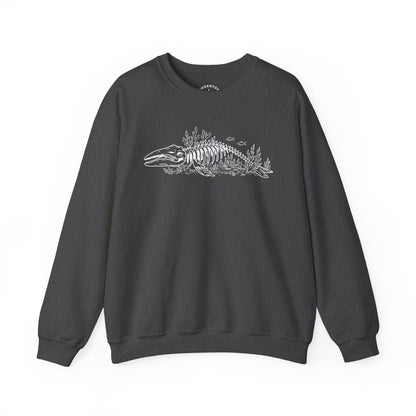something still blooms here - whale skeleton and coral crewneck sweater