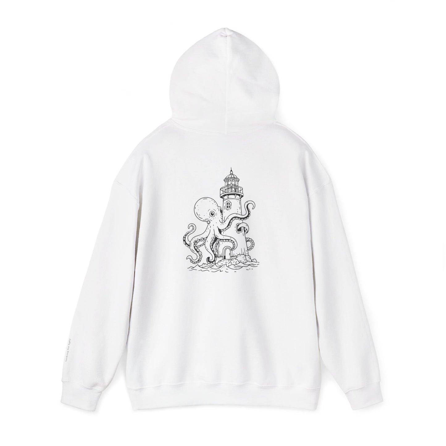 looking for light - octopus and lighthouse graphic hoodie