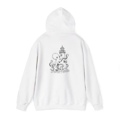 looking for light - octopus and lighthouse graphic hoodie