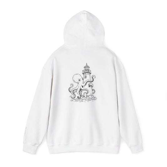 looking for light - octopus and lighthouse graphic hoodie