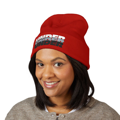 'under' bold font embroidered beanie - unisex cuffed stretch toque