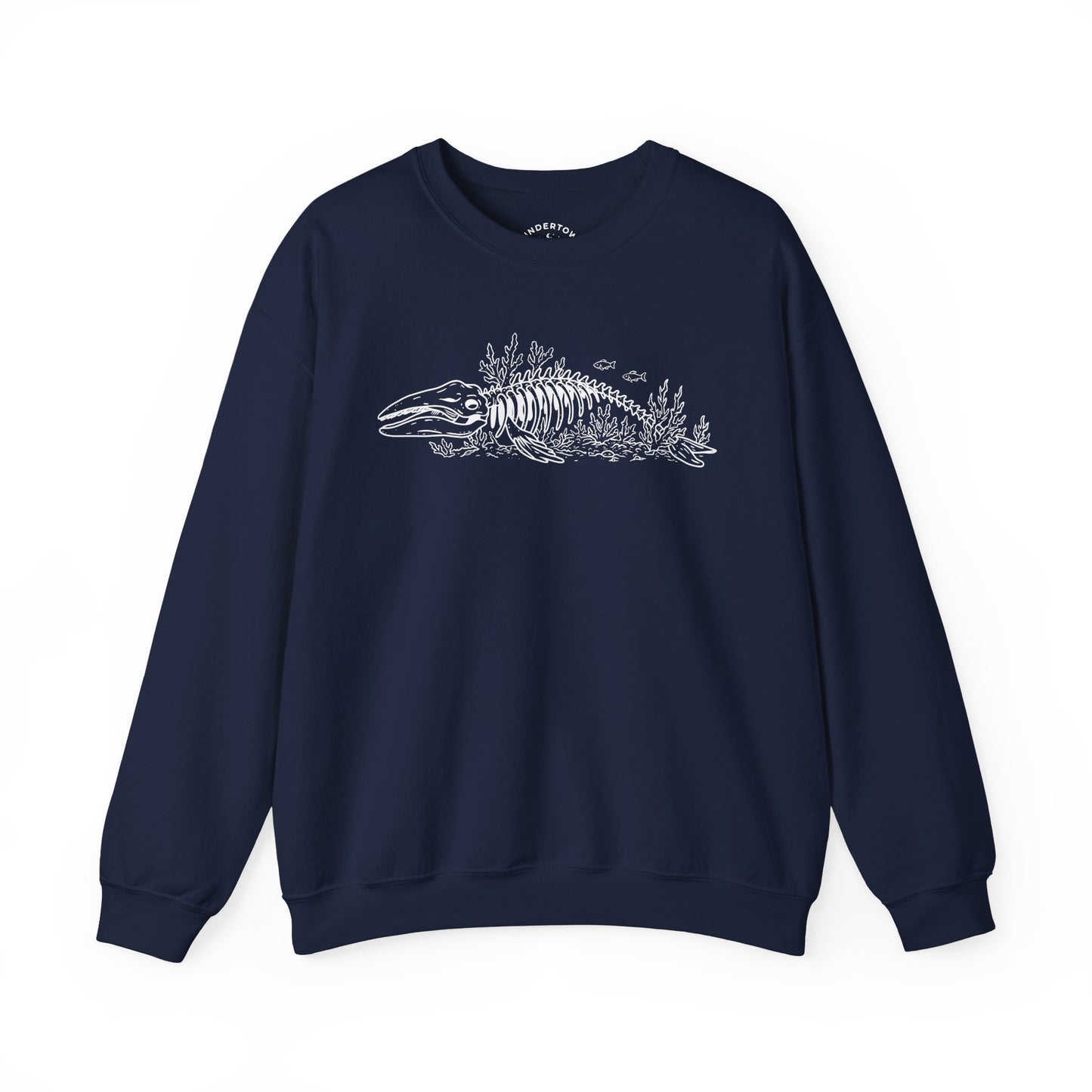 something still blooms here - whale skeleton and coral crewneck sweater