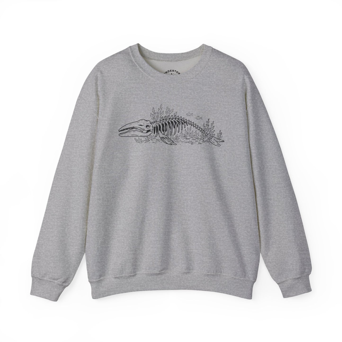 something still blooms here - whale skeleton and coral crewneck sweater