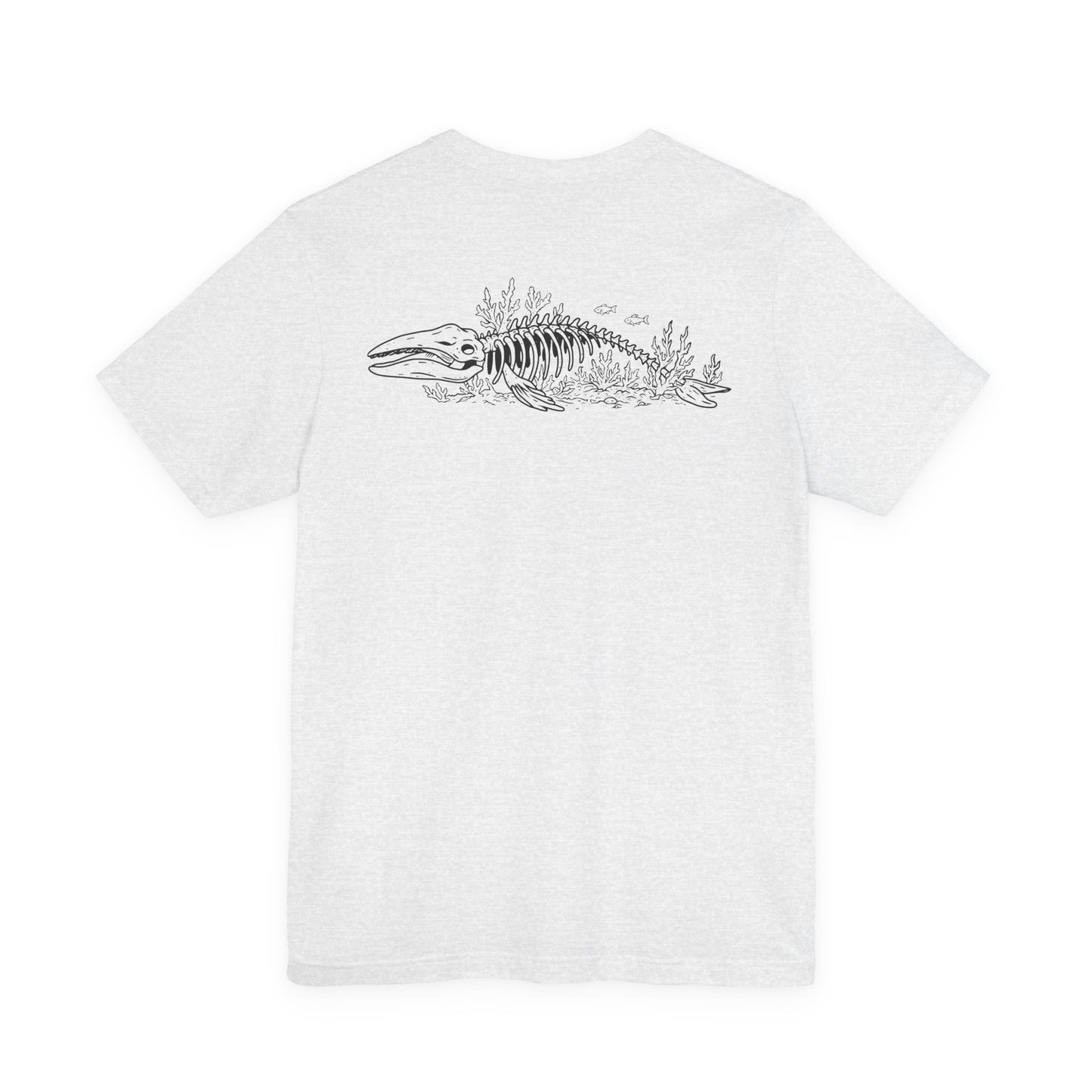 something still blooms here - whale skeleton and coral graphic t-shirt