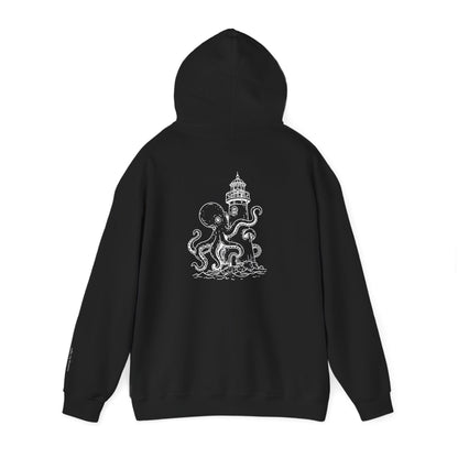 looking for light - octopus and lighthouse graphic hoodie