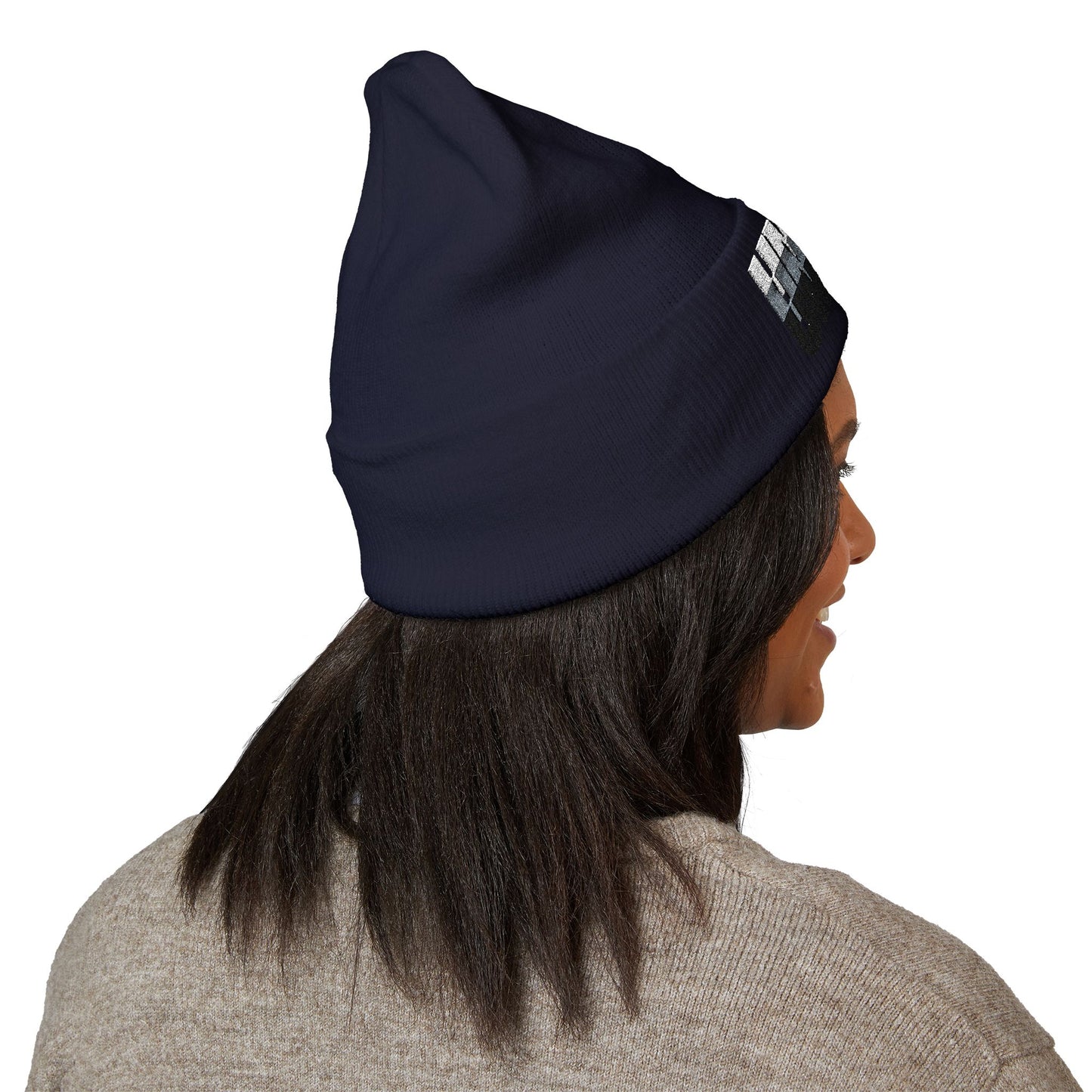 'under' bold font embroidered beanie - unisex cuffed stretch toque