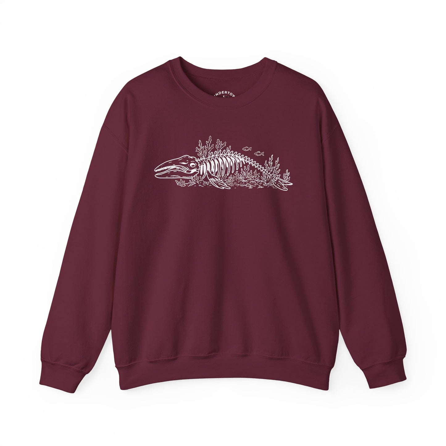 something still blooms here - whale skeleton and coral crewneck sweater