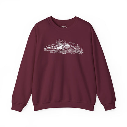 something still blooms here - whale skeleton and coral crewneck sweater