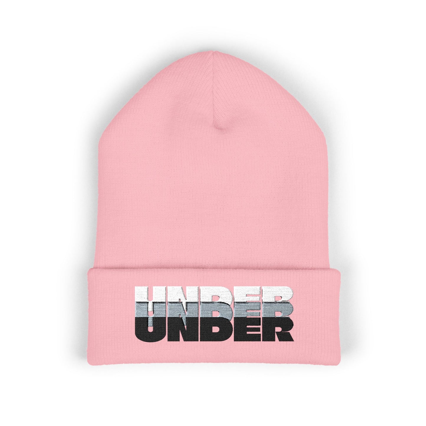 'under' bold font embroidered beanie - unisex cuffed stretch toque