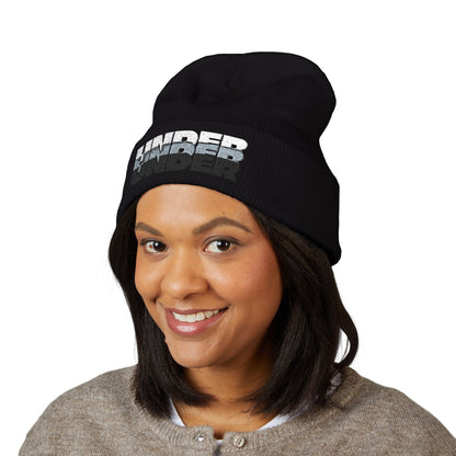 'under' bold font embroidered beanie - unisex cuffed stretch toque