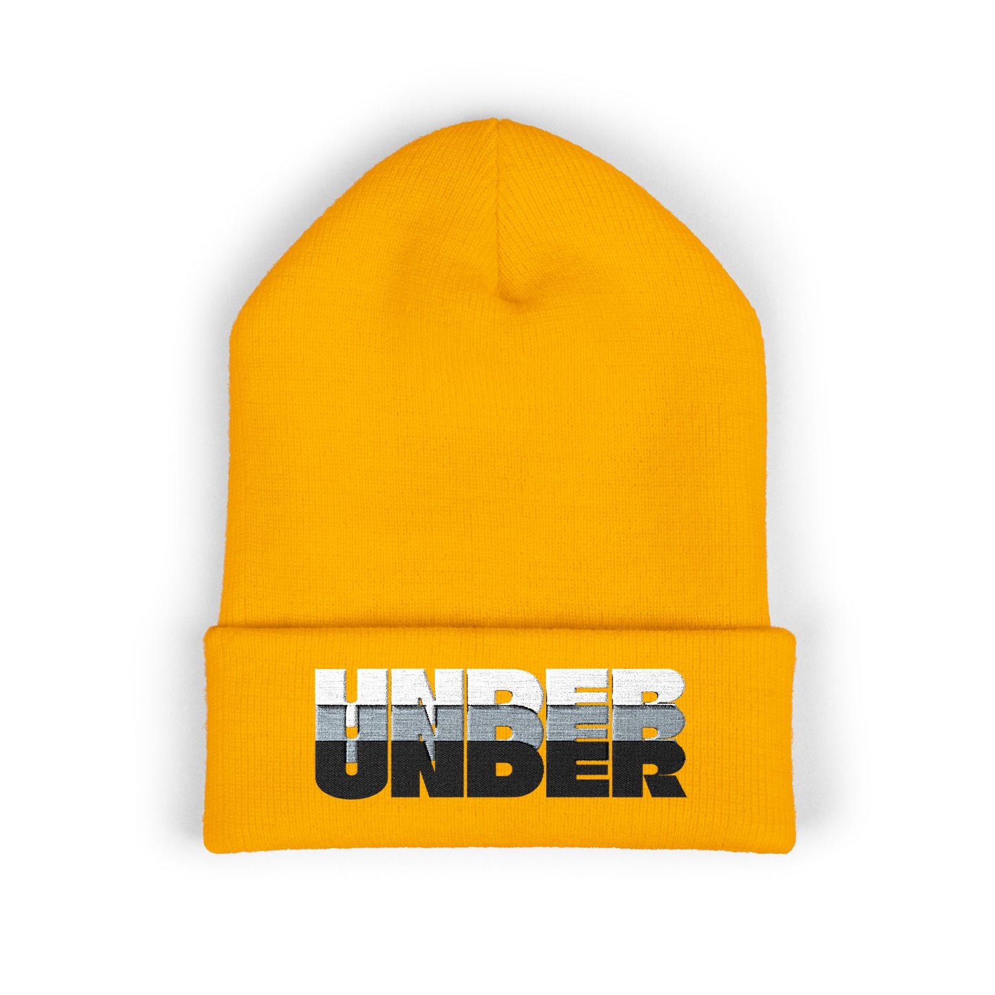 'under' bold font embroidered beanie - unisex cuffed stretch toque