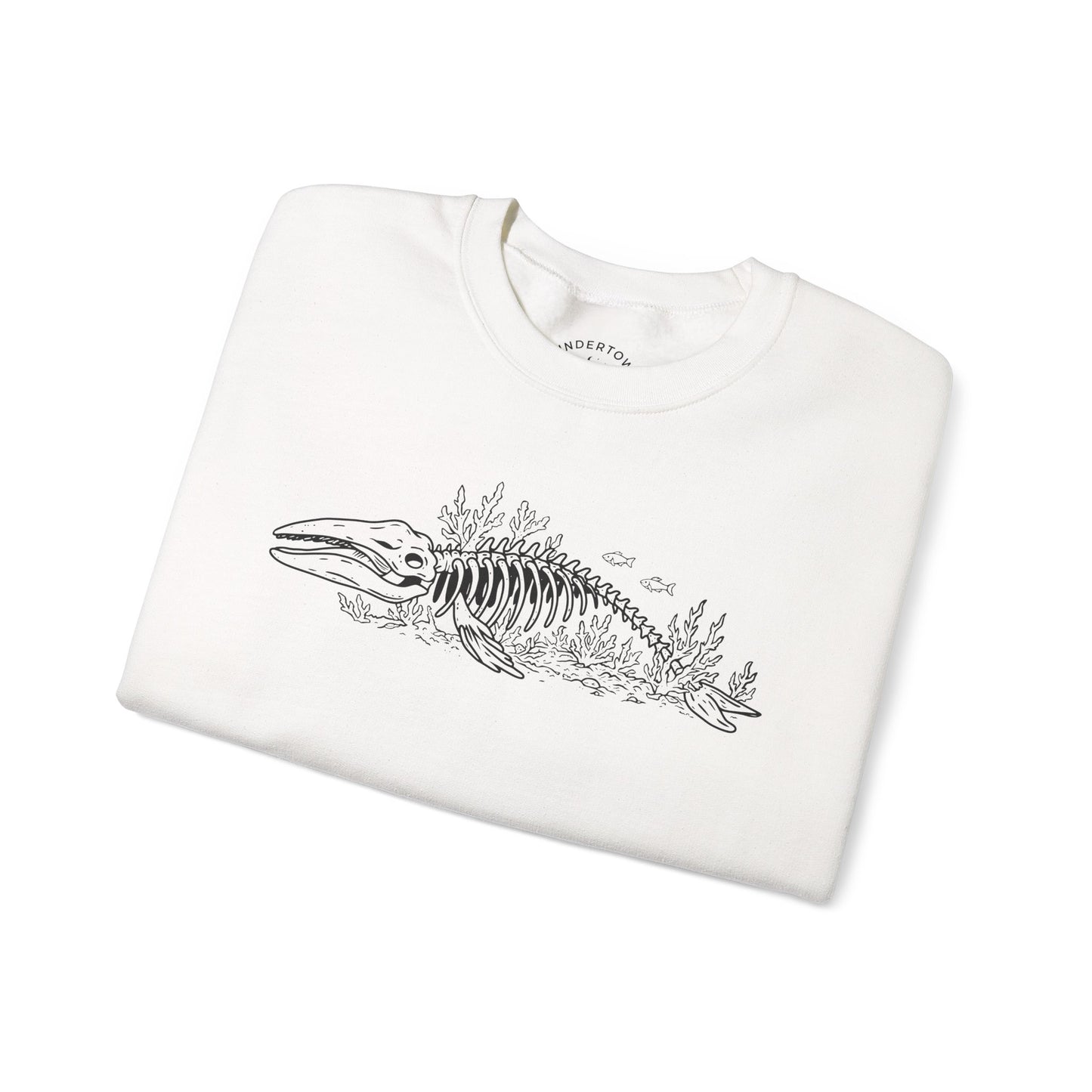 something still blooms here - whale skeleton and coral crewneck sweater