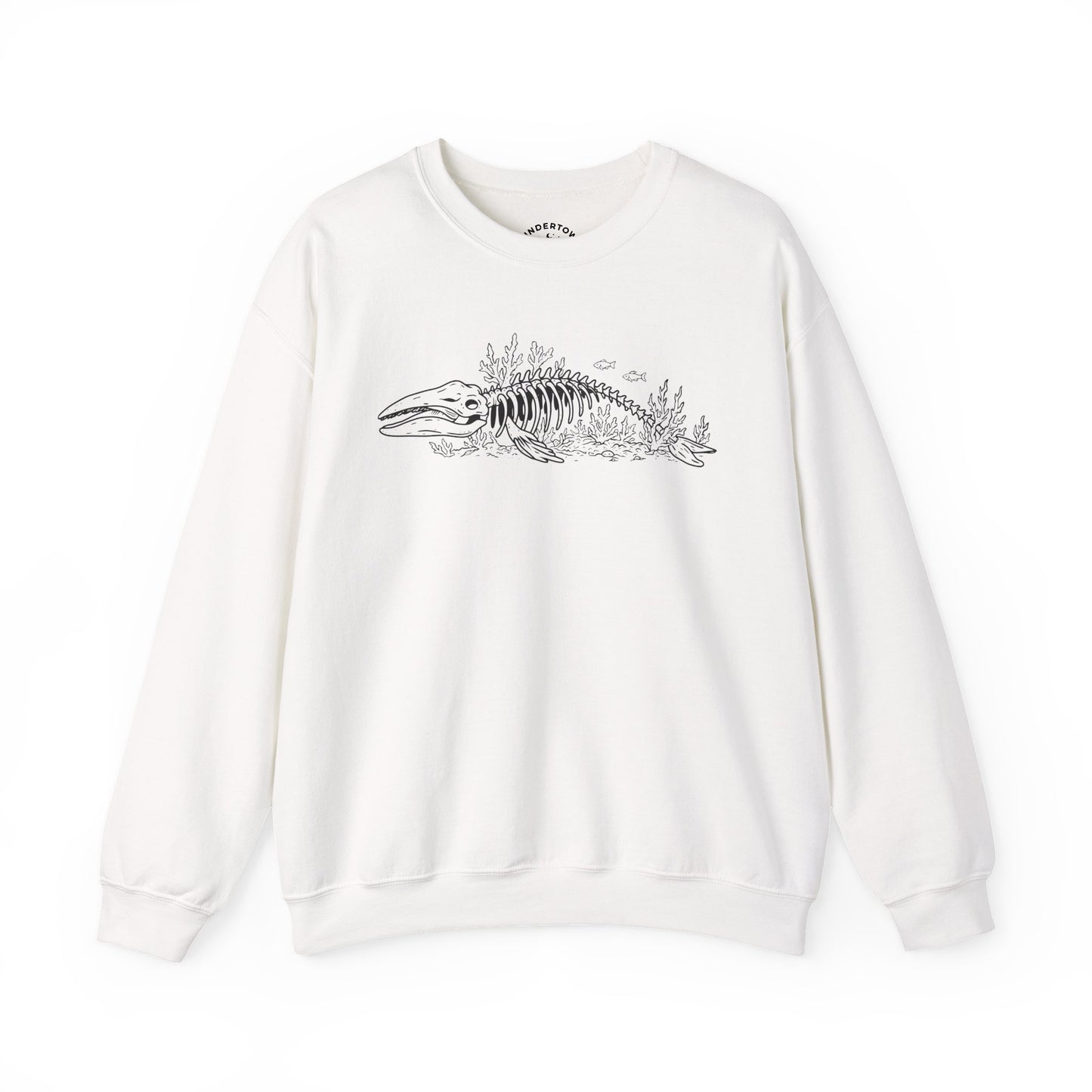 something still blooms here - whale skeleton and coral crewneck sweater