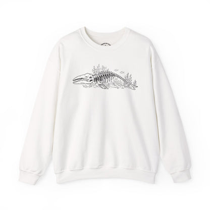 something still blooms here - whale skeleton and coral crewneck sweater