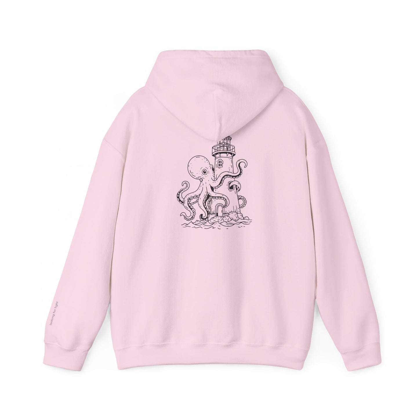 looking for light - octopus and lighthouse graphic hoodie