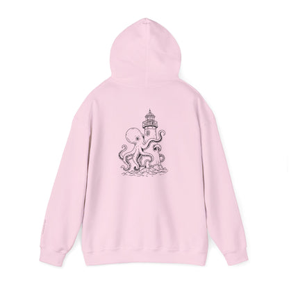 looking for light - octopus and lighthouse graphic hoodie