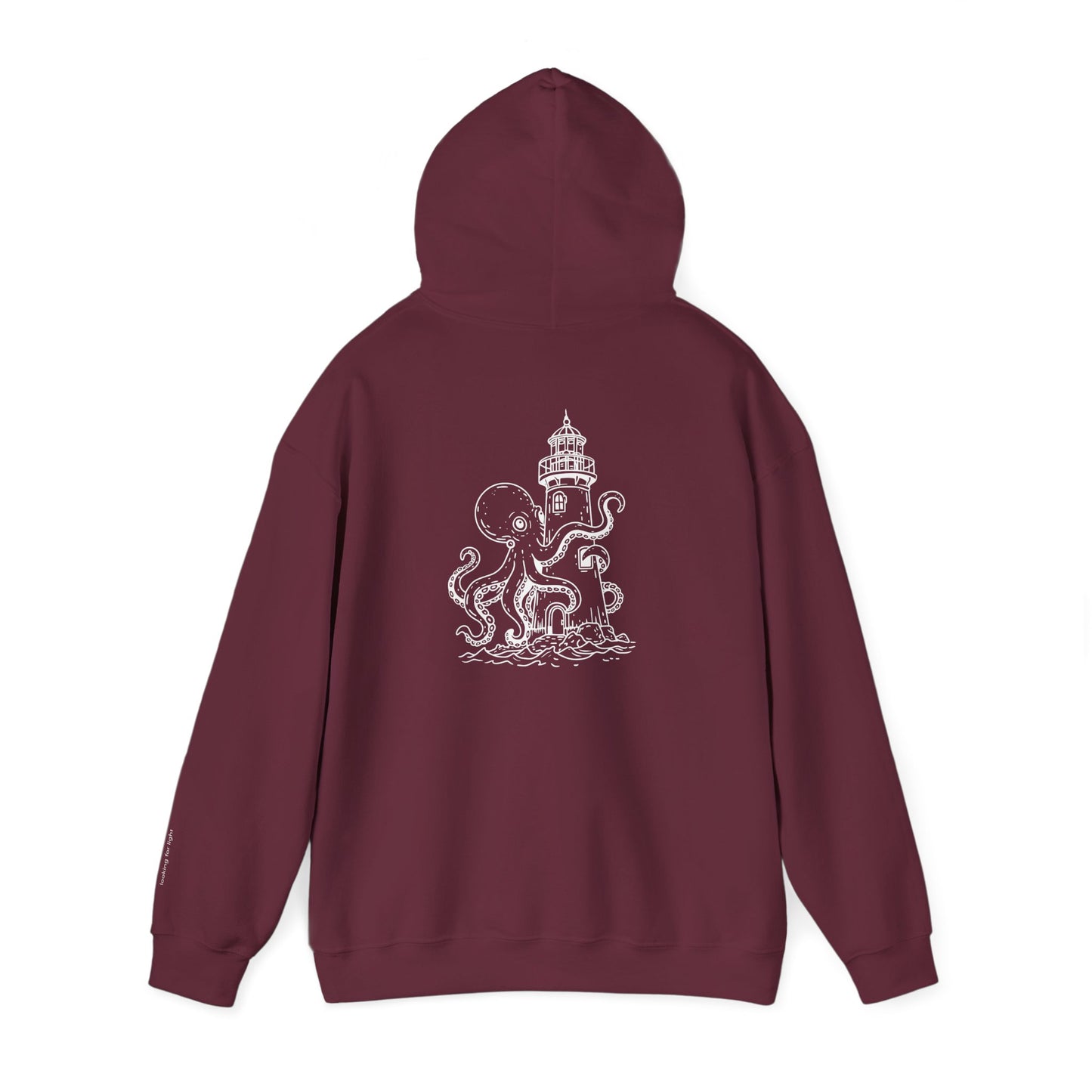 looking for light - octopus and lighthouse graphic hoodie
