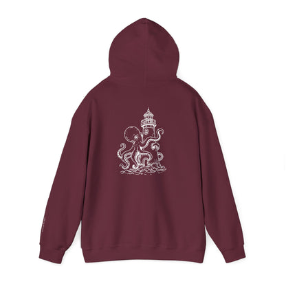 looking for light - octopus and lighthouse graphic hoodie