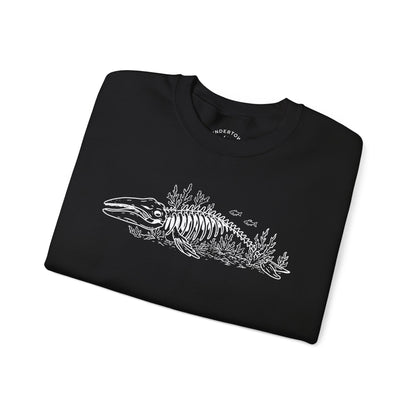 something still blooms here - whale skeleton and coral crewneck sweater