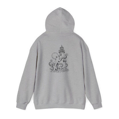 looking for light - octopus and lighthouse graphic hoodie
