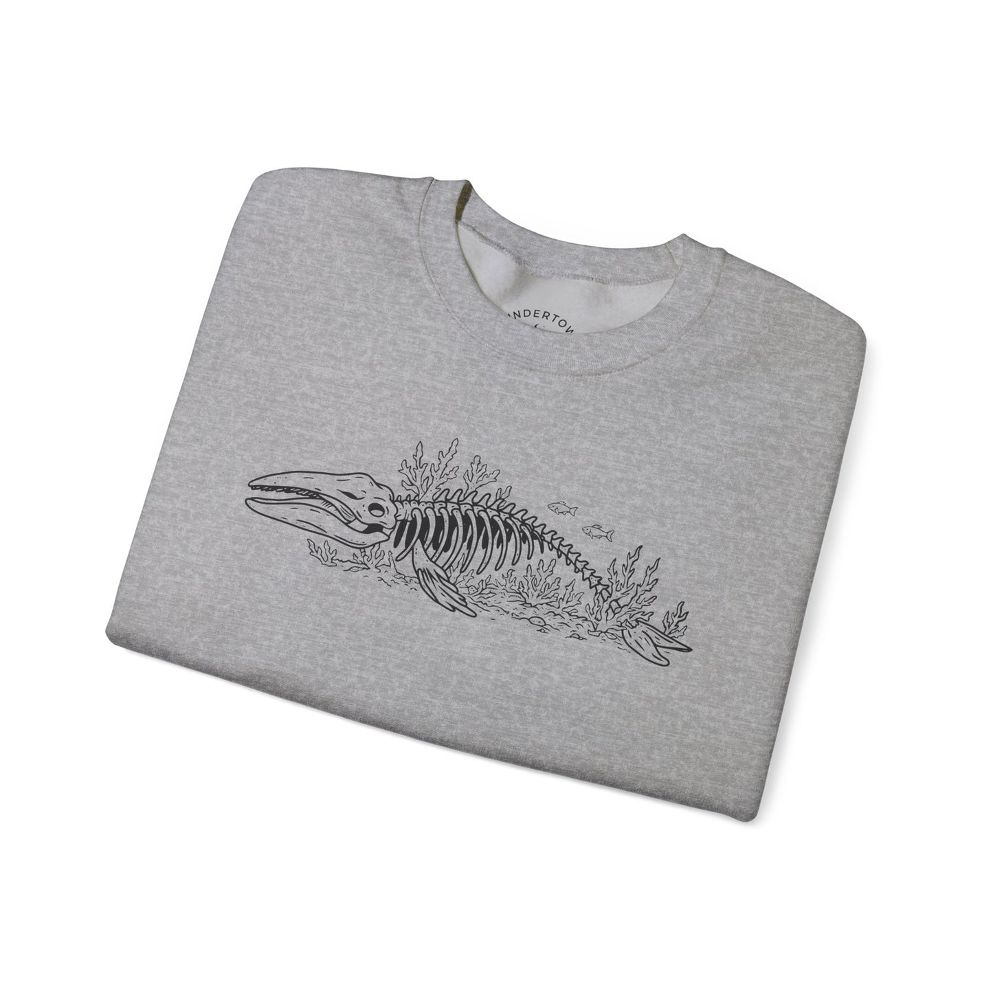 something still blooms here - whale skeleton and coral crewneck sweater