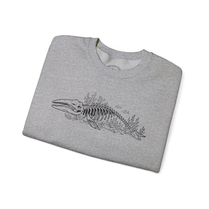 something still blooms here - whale skeleton and coral crewneck sweater