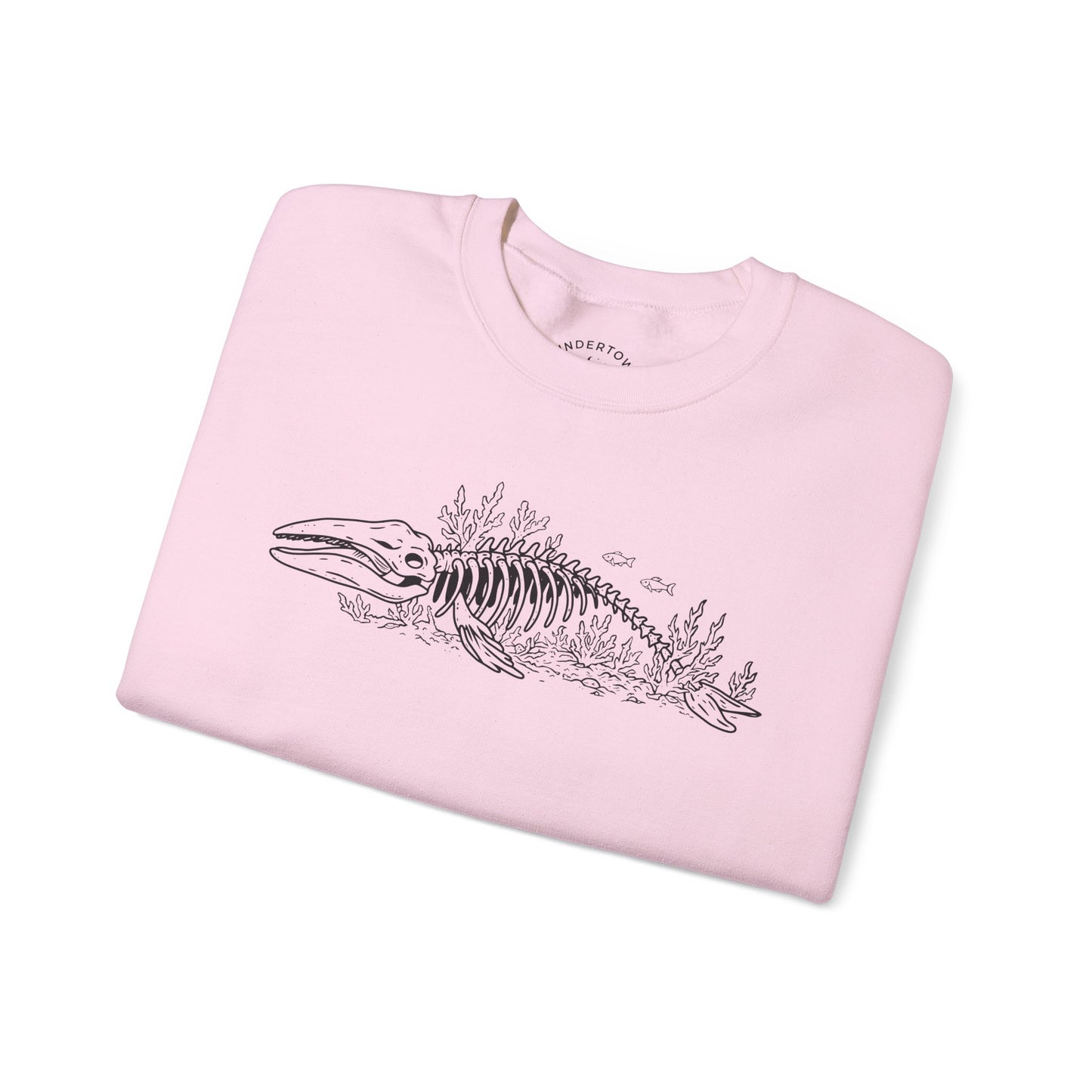 something still blooms here - whale skeleton and coral crewneck sweater