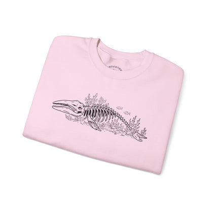 something still blooms here - whale skeleton and coral crewneck sweater