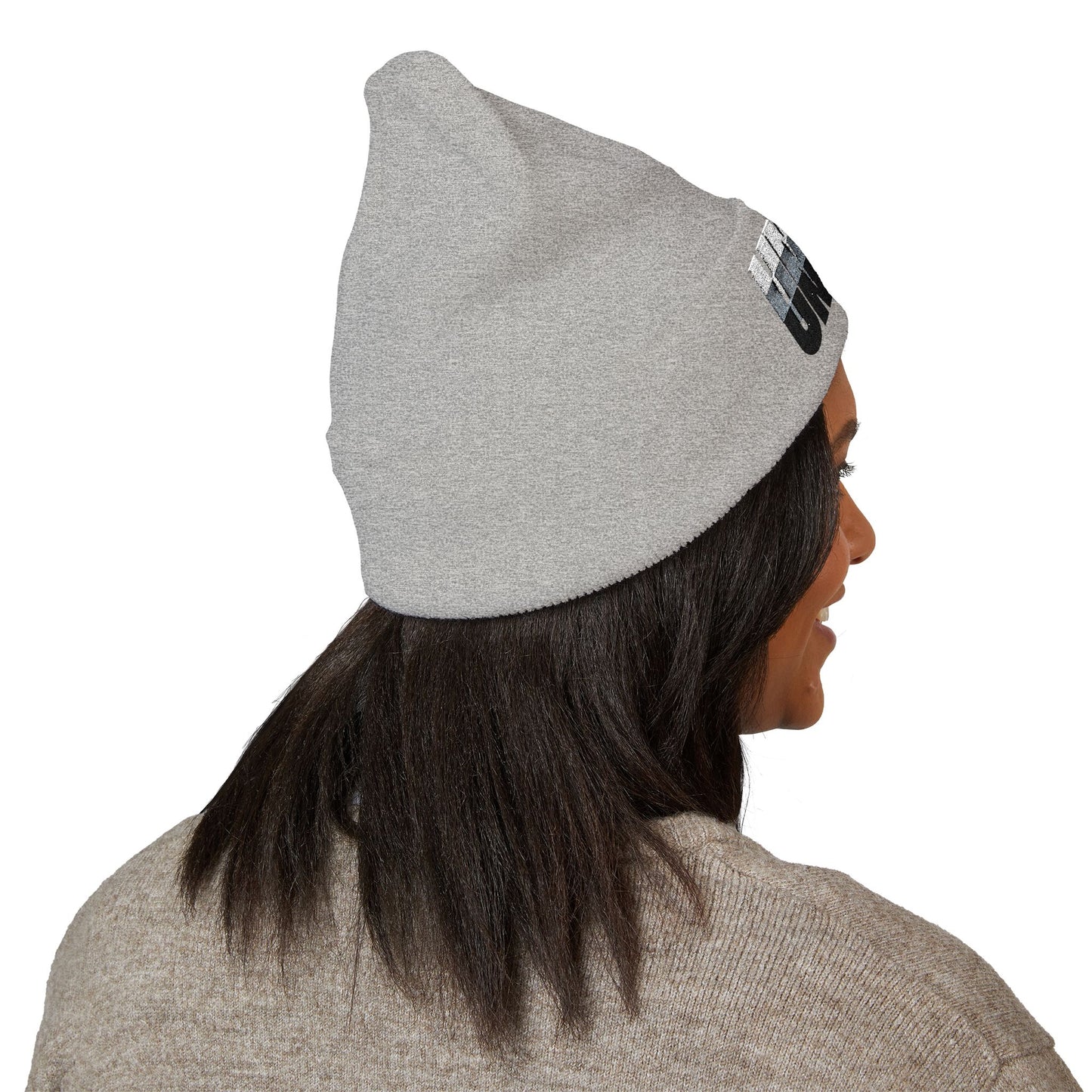 'under' bold font embroidered beanie - unisex cuffed stretch toque