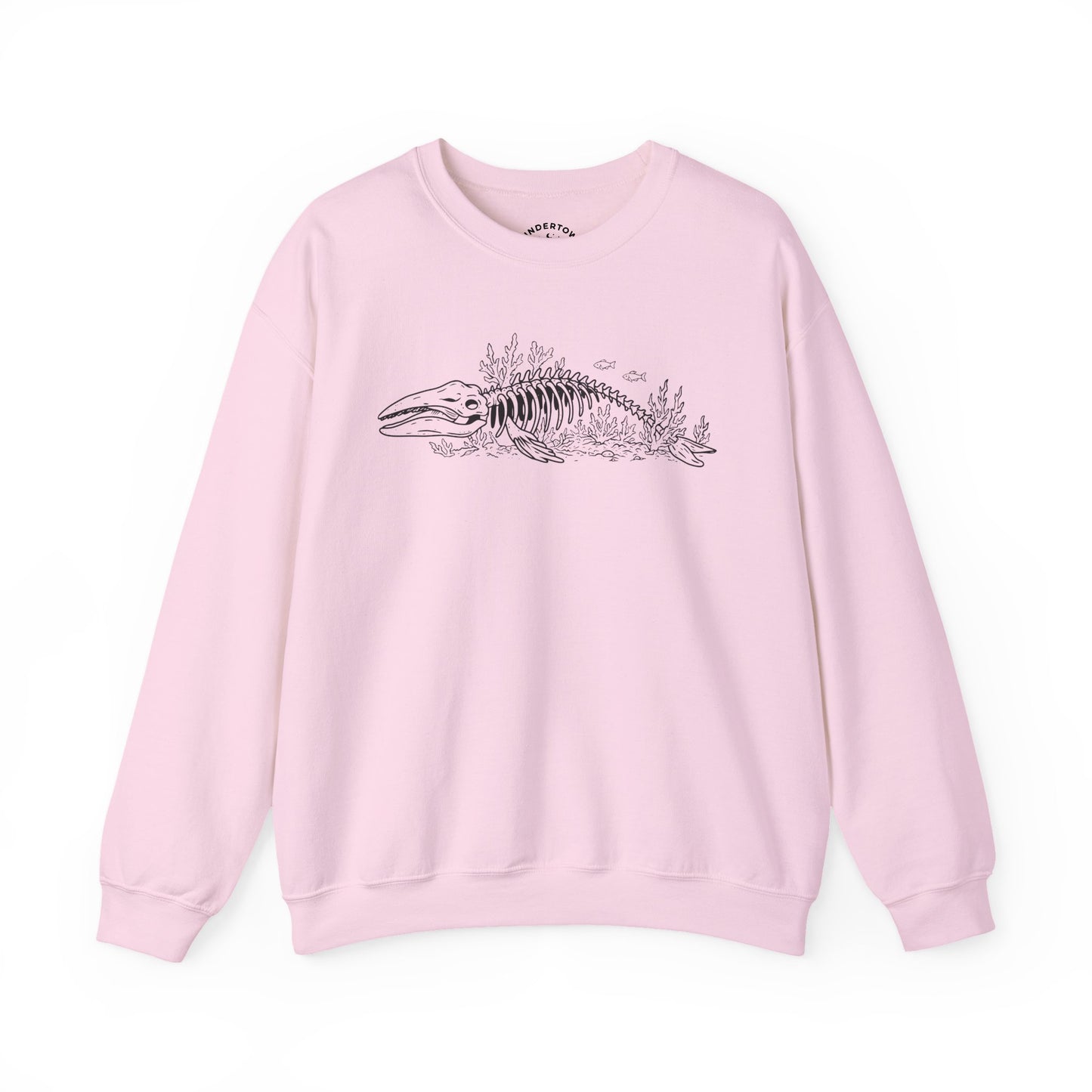something still blooms here - whale skeleton and coral crewneck sweater