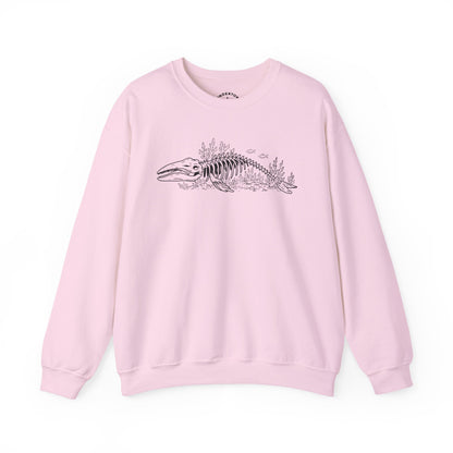 something still blooms here - whale skeleton and coral crewneck sweater