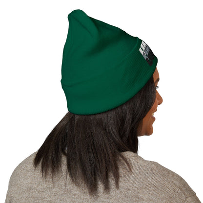 'under' bold font embroidered beanie - unisex cuffed stretch toque