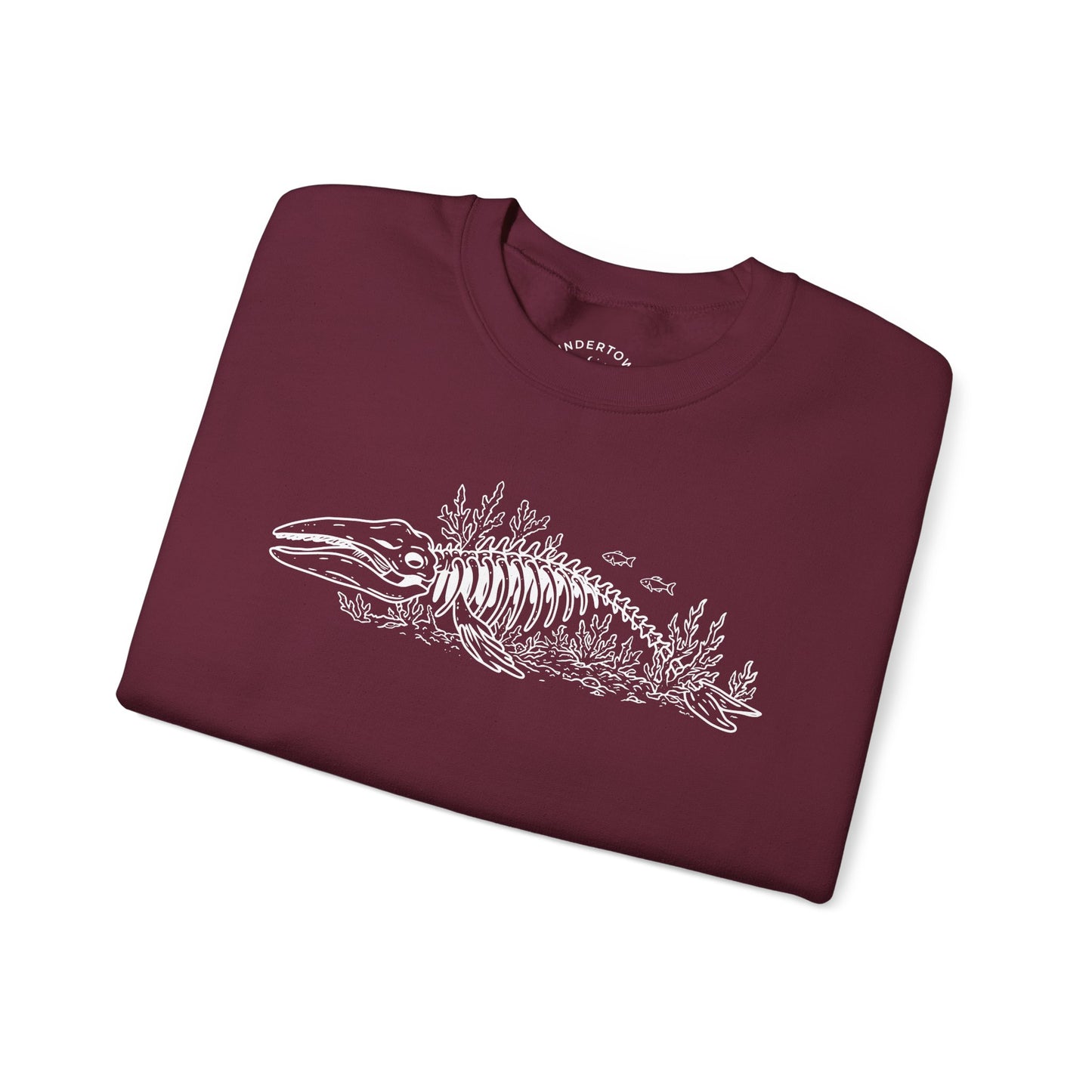something still blooms here - whale skeleton and coral crewneck sweater