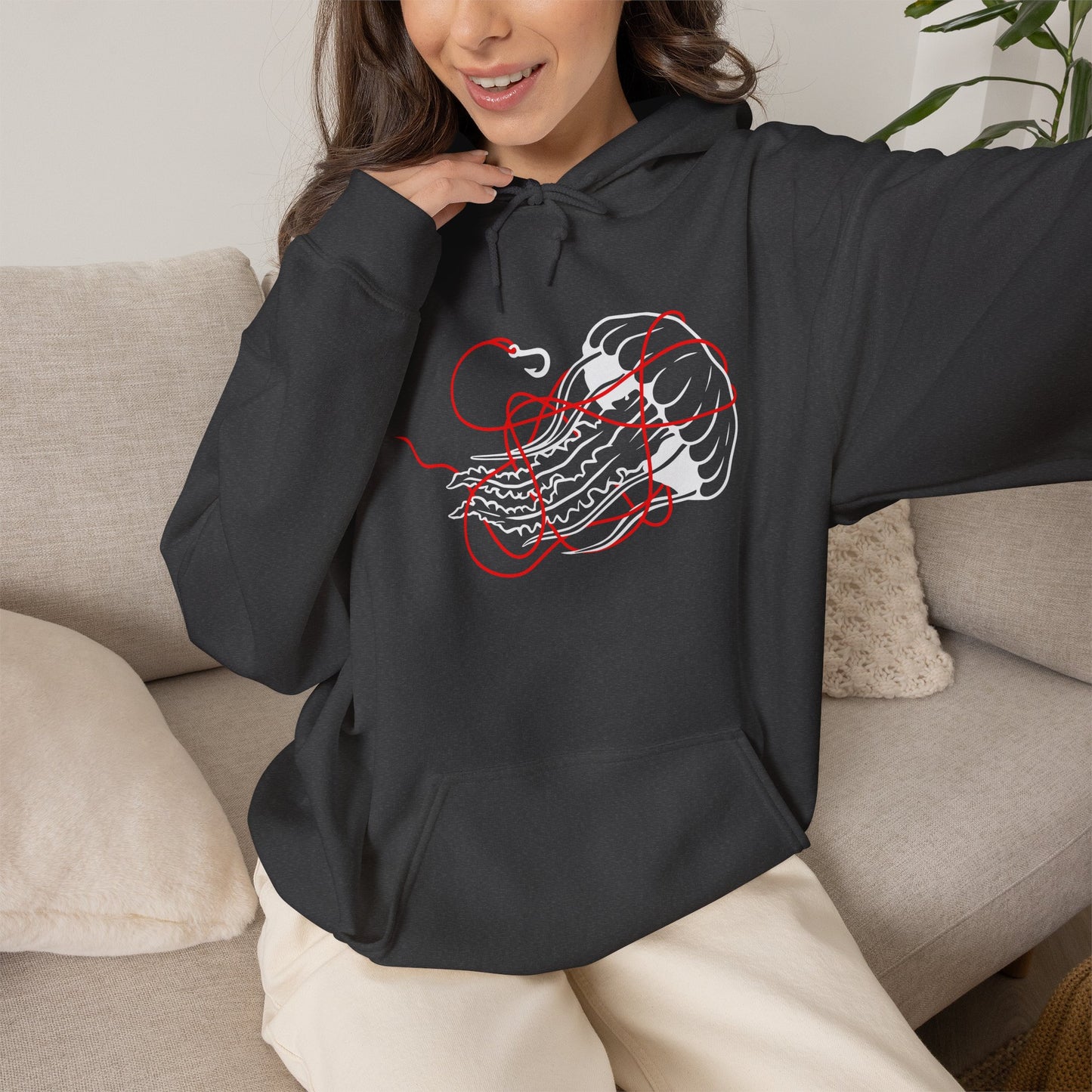 soft things snag easily - jellyfish and fishing line graphic hoodie
