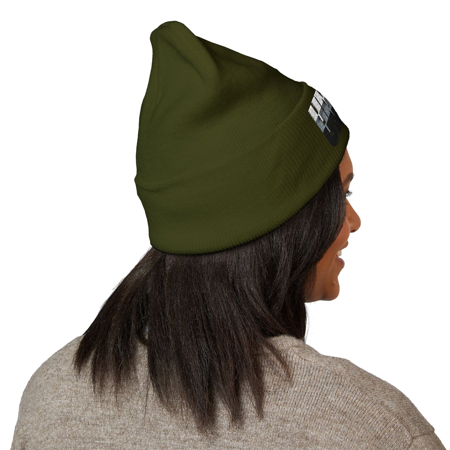 'under' bold font embroidered beanie - unisex cuffed stretch toque