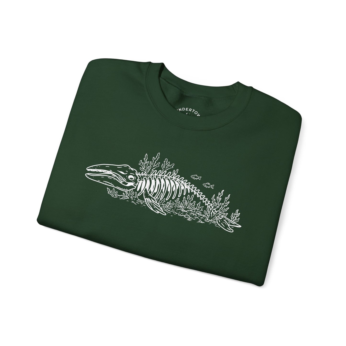 something still blooms here - whale skeleton and coral crewneck sweater