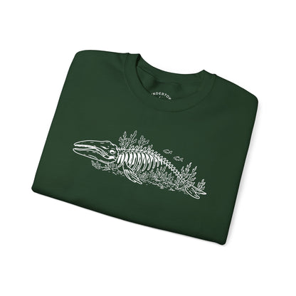 something still blooms here - whale skeleton and coral crewneck sweater