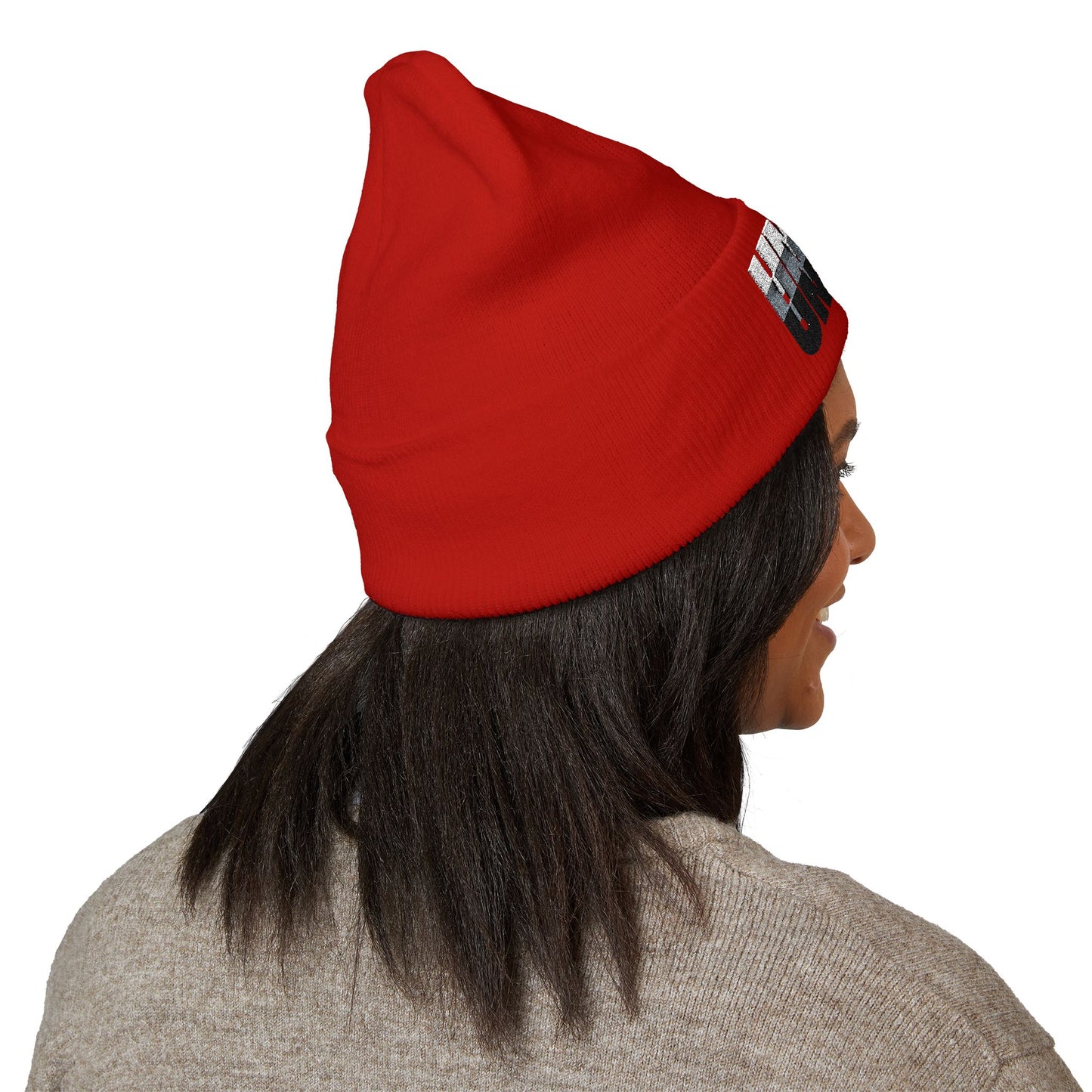'under' bold font embroidered beanie - unisex cuffed stretch toque