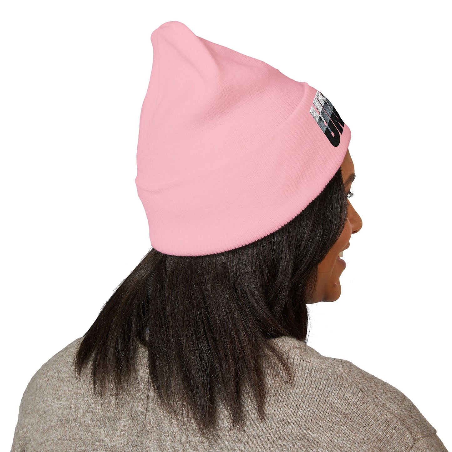 'under' bold font embroidered beanie - unisex cuffed stretch toque