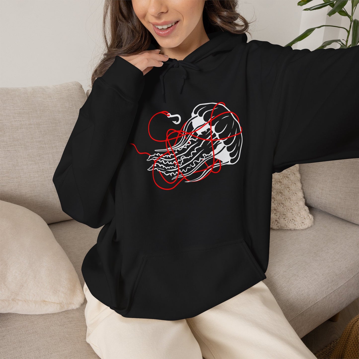 soft things snag easily - jellyfish and fishing line graphic hoodie