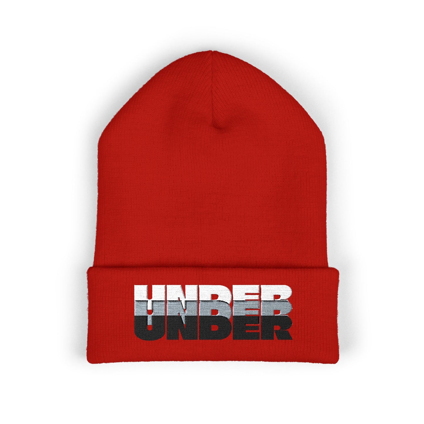 'under' bold font embroidered beanie - unisex cuffed stretch toque