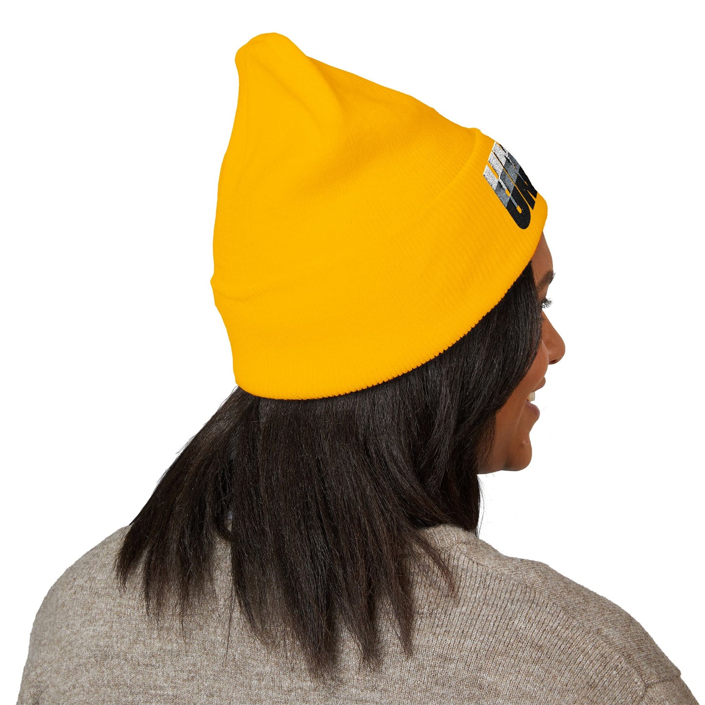 'under' bold font embroidered beanie - unisex cuffed stretch toque