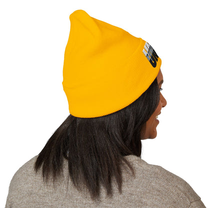 'under' bold font embroidered beanie - unisex cuffed stretch toque