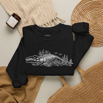 something still blooms here - whale skeleton and coral crewneck sweater