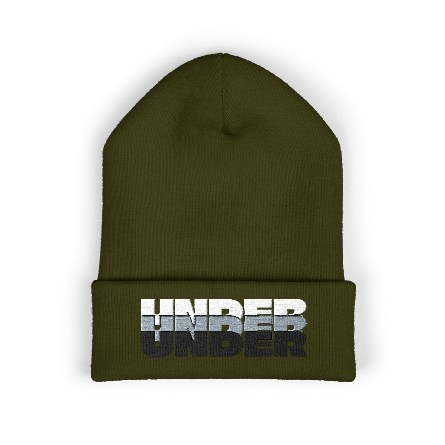 'under' bold font embroidered beanie - unisex cuffed stretch toque