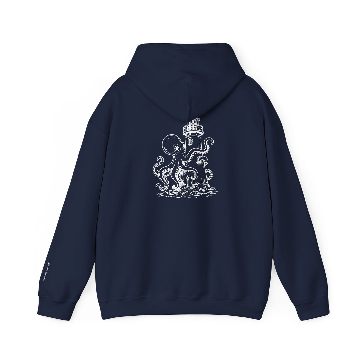looking for light - octopus and lighthouse graphic hoodie