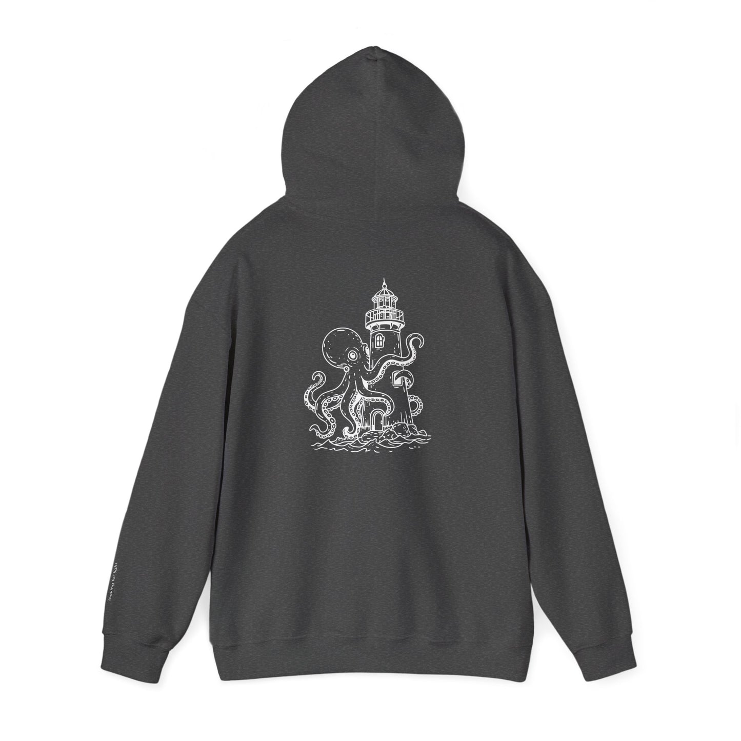looking for light - octopus and lighthouse graphic hoodie