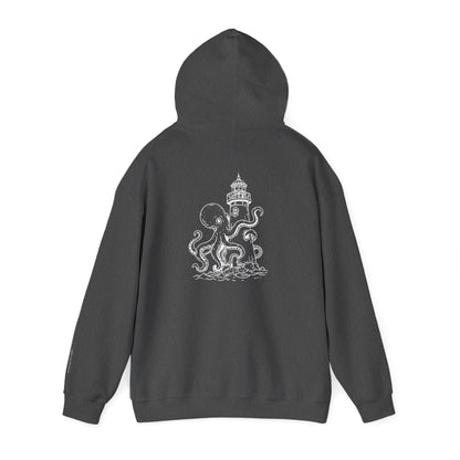 looking for light - octopus and lighthouse graphic hoodie